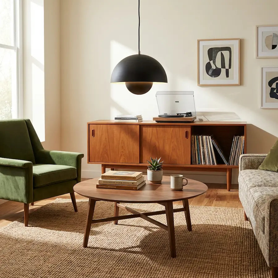 suspension luminaire design minimaliste couleur noir dans salon