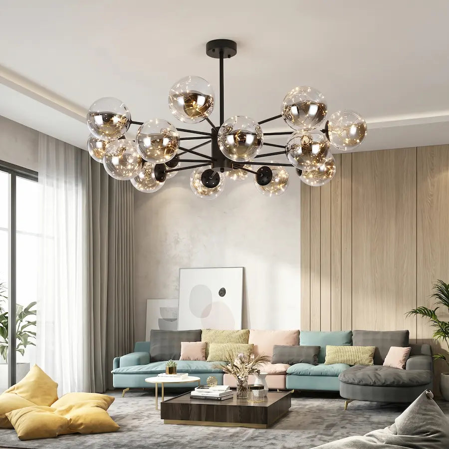 lustre salon style nordique 16 têtes couleur noir 