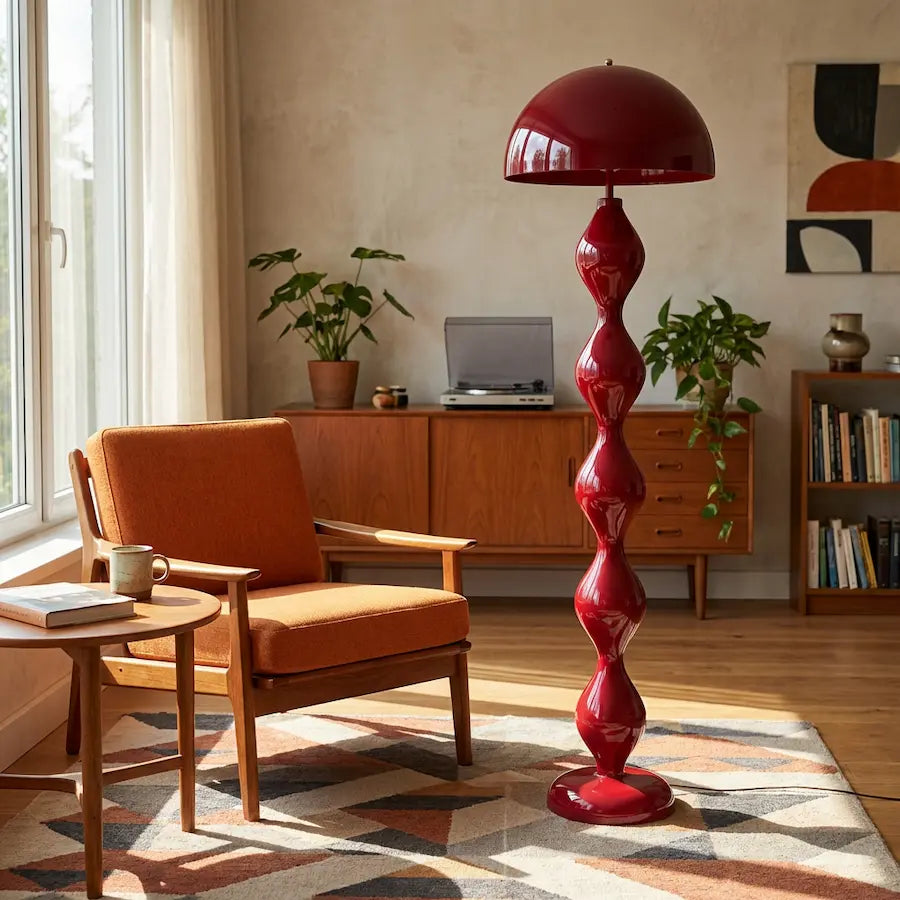 lampadaire de salon scandinave contemporain couleur rouge dans salon