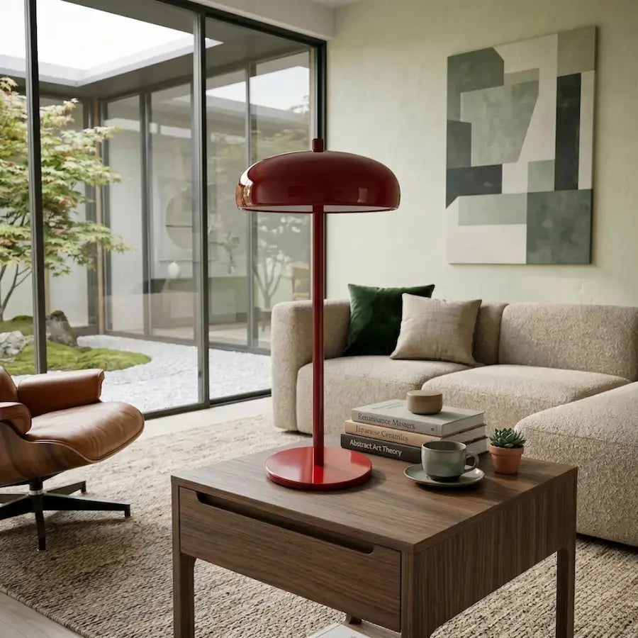 lampe de table design en forme de champignon couleur rouge