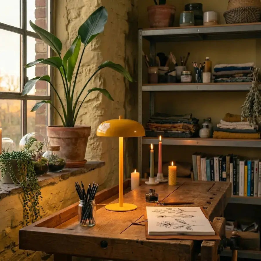 lampe de table champignon sans fil couleur jaune