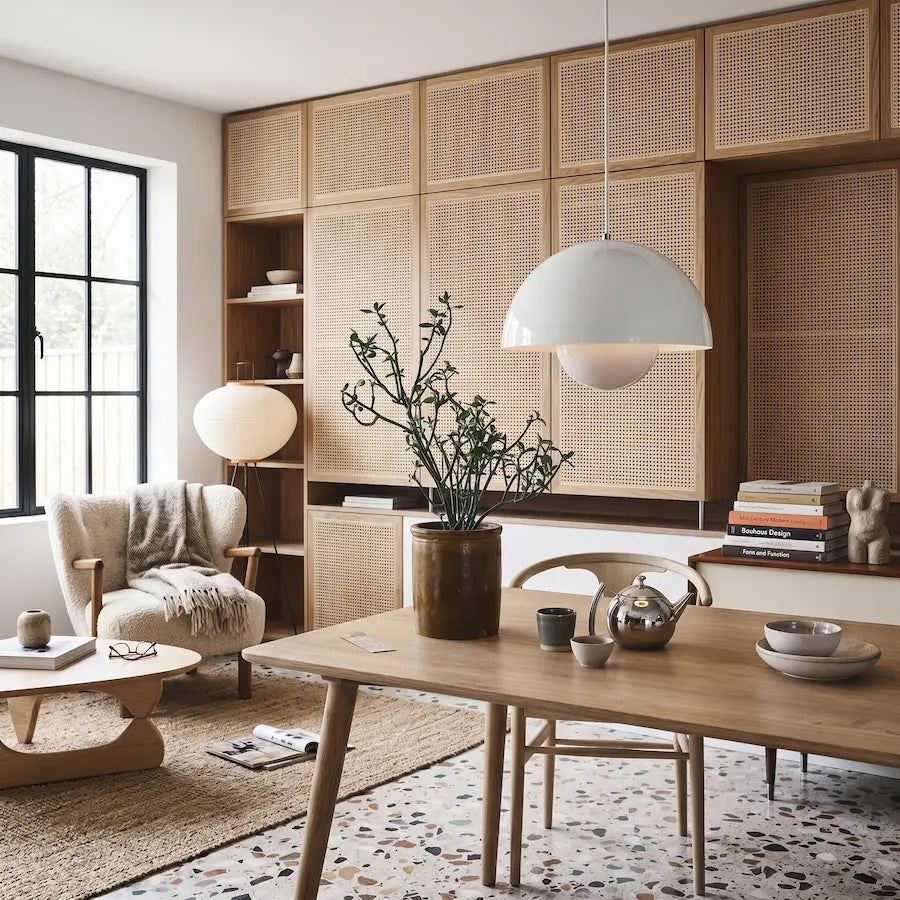 suspension luminaire design minimaliste couleur blanc dans salon