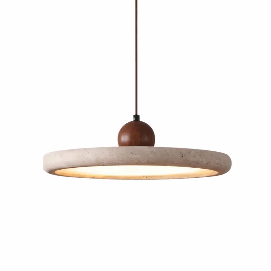 suspension ronde moderne en travertin et bois