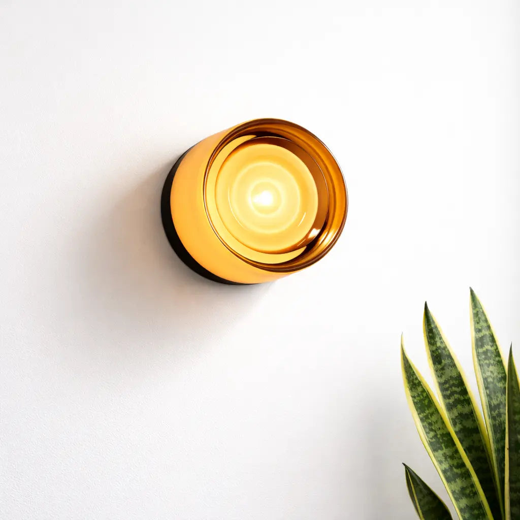 Applique murale cylindrique en verre ambré allumée fixée au mur