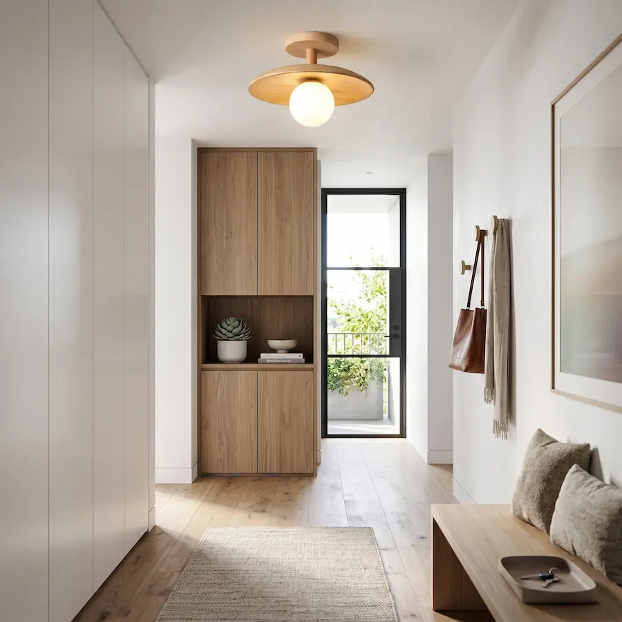 plafonnier en bois au style japonais dans couloir