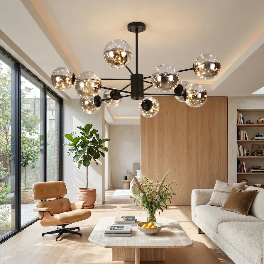 lustre salon style nordique 10 têtes couleur noir 
