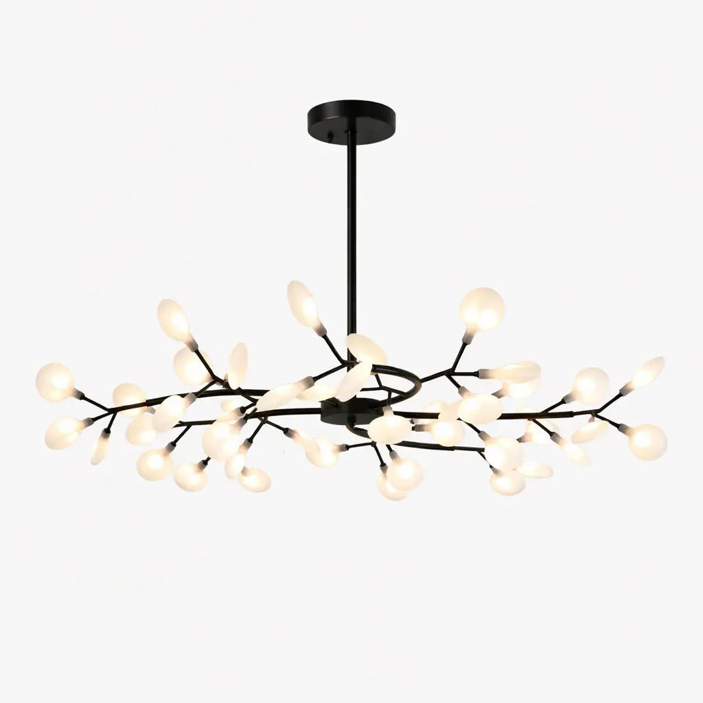 Lustre moderne noir à branches lumineuses style végétal LED