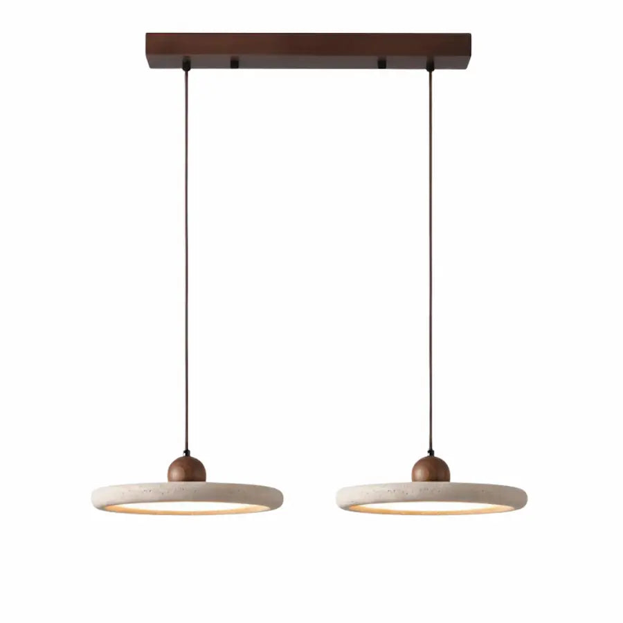 double suspensions en forme de disque moderne en travertin et bois 