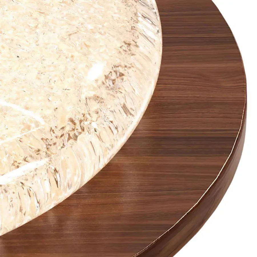 détails plafonnier salon rond moderne en résine couleur bois foncé