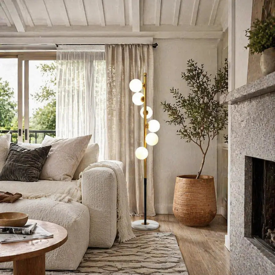 lampadaire salon sur pied nordique marbre et laiton