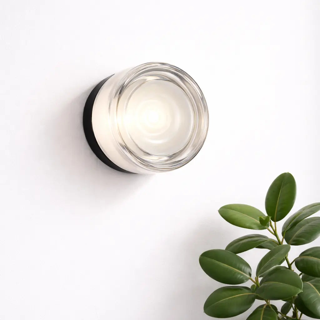 Applique murale ronde cylindrique en verre transparent beige éclairage LED