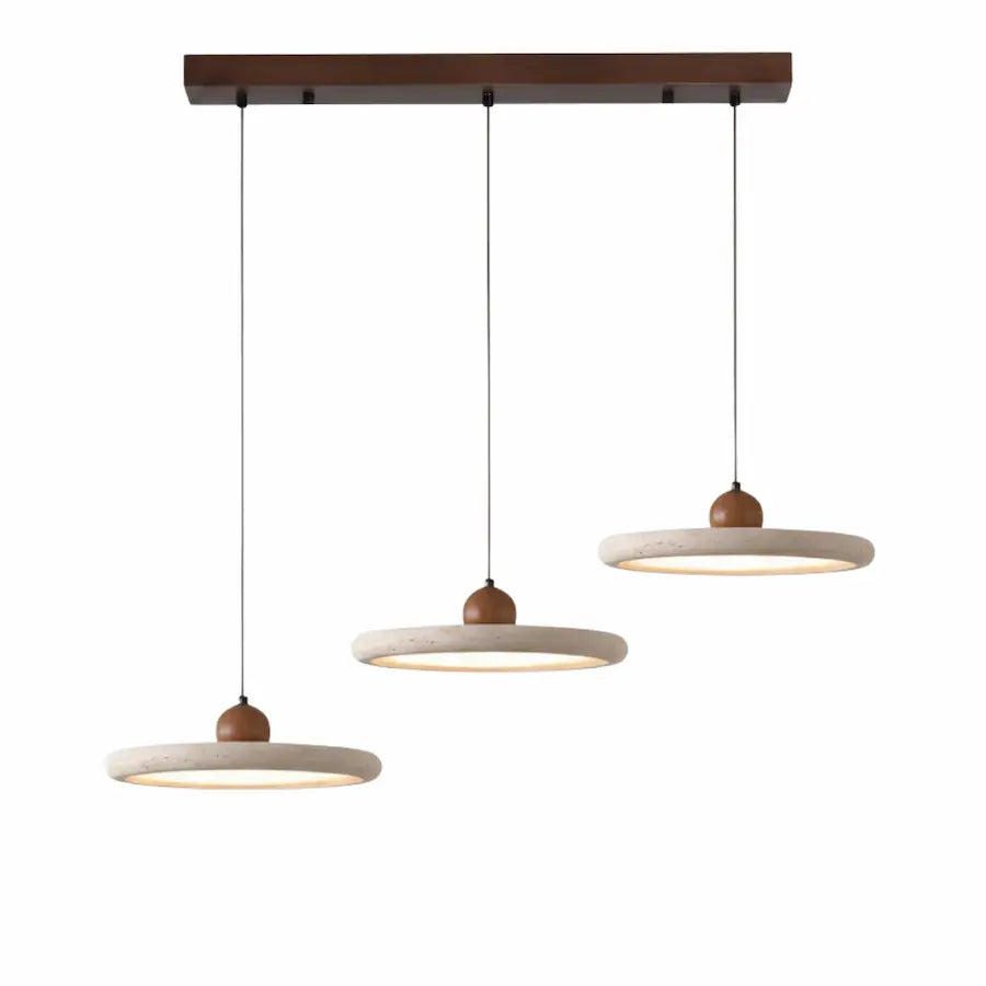 triple suspensions moderne en travertin et bois de forme ronde