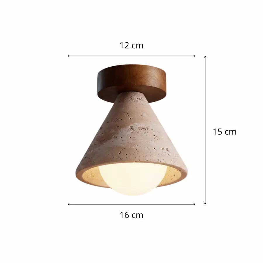 dimensions plafonnier minimaliste en travertin et bois massif