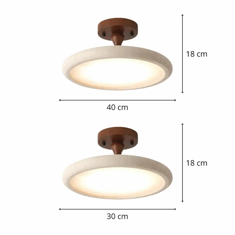 dimensions plafonnier moderne en travertin et bois massif de noyer