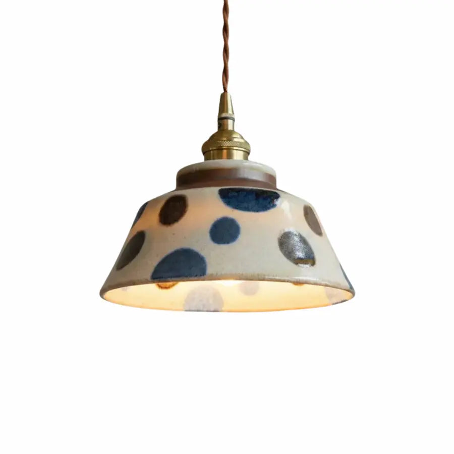 suspension céramique motifs pois bleu luminaire artisanal
