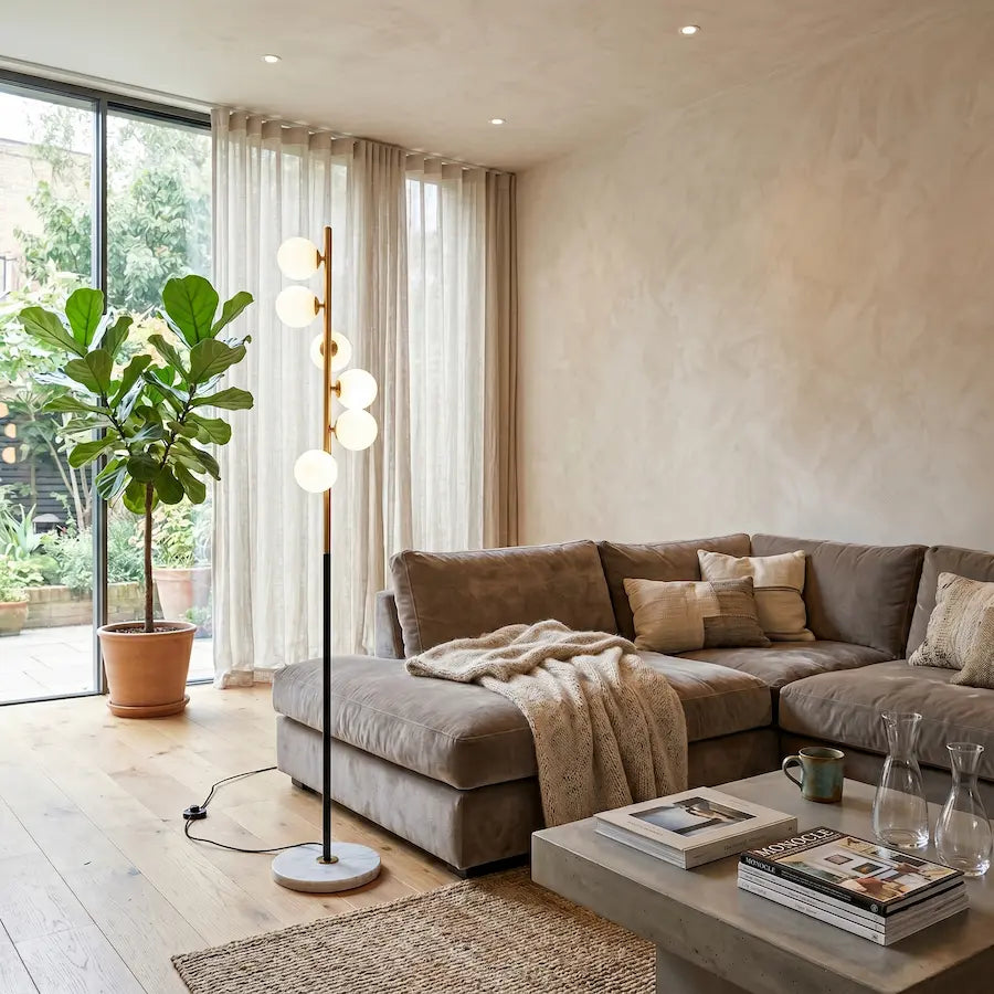 Lampe sur pied de salon nordique marbre et laiton