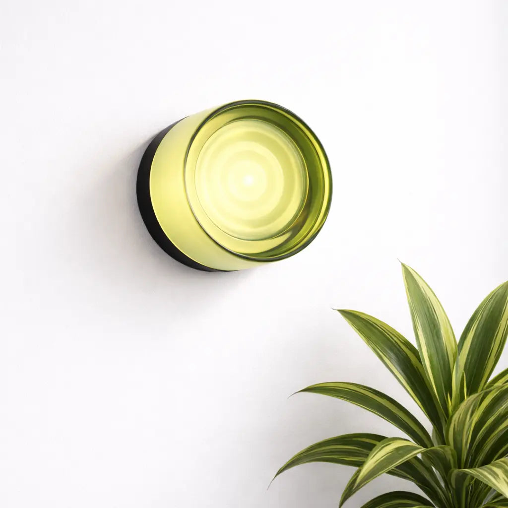 Applique murale ronde cylindrique en verre vert clair avec éclairage LED