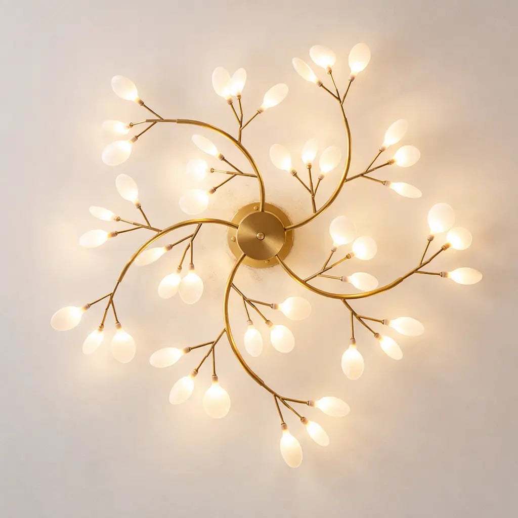 Applique murale dorée design branches avec ampoules opalines