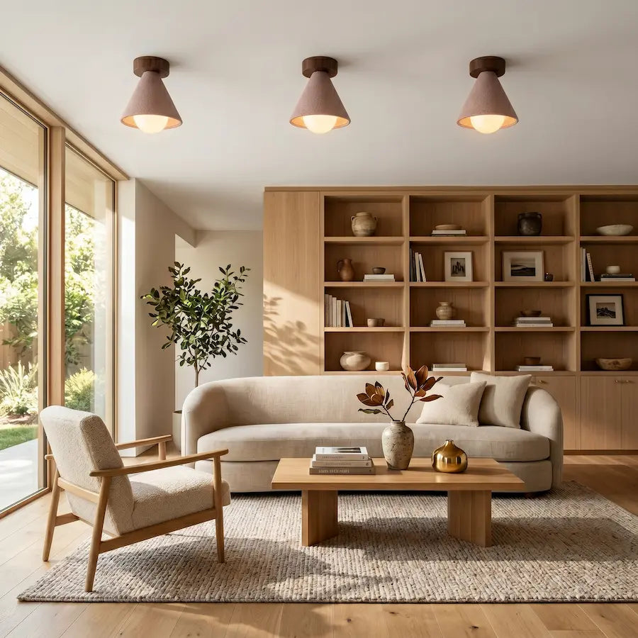 plafonnier minimaliste en pierre naturelle et bois salon