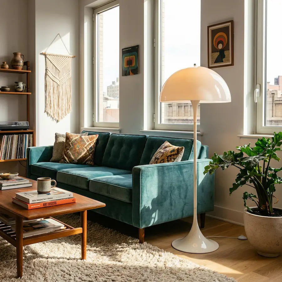 lampadaire salon design champignon blanc