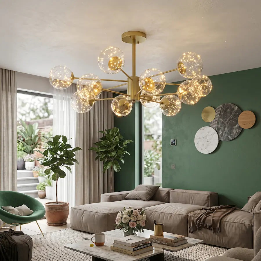 lustre salon style nordique 12 têtes couleur or 