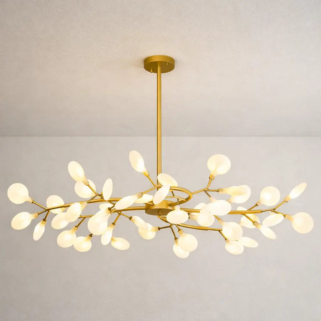 Suspension LED dorée style branche avec feuilles lumineuses