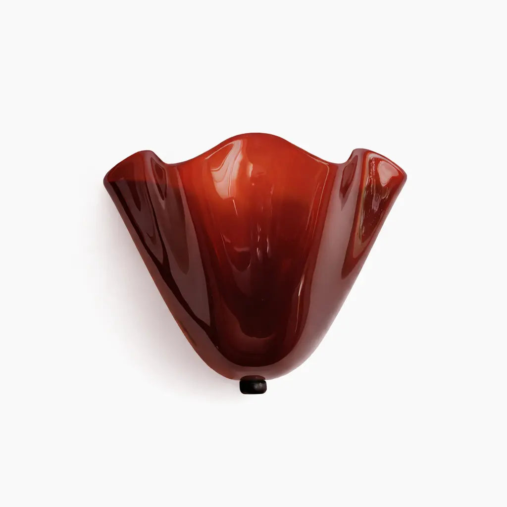 Applique murale en verre ondulé rouge ambré avec base métallique noire
