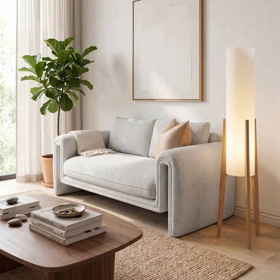 lampe sur pied de salon couleur clair bois noyer