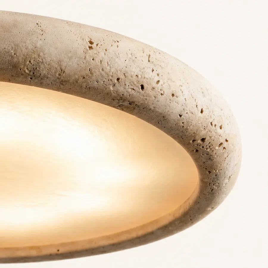 détails suspension moderne en travertin et bois