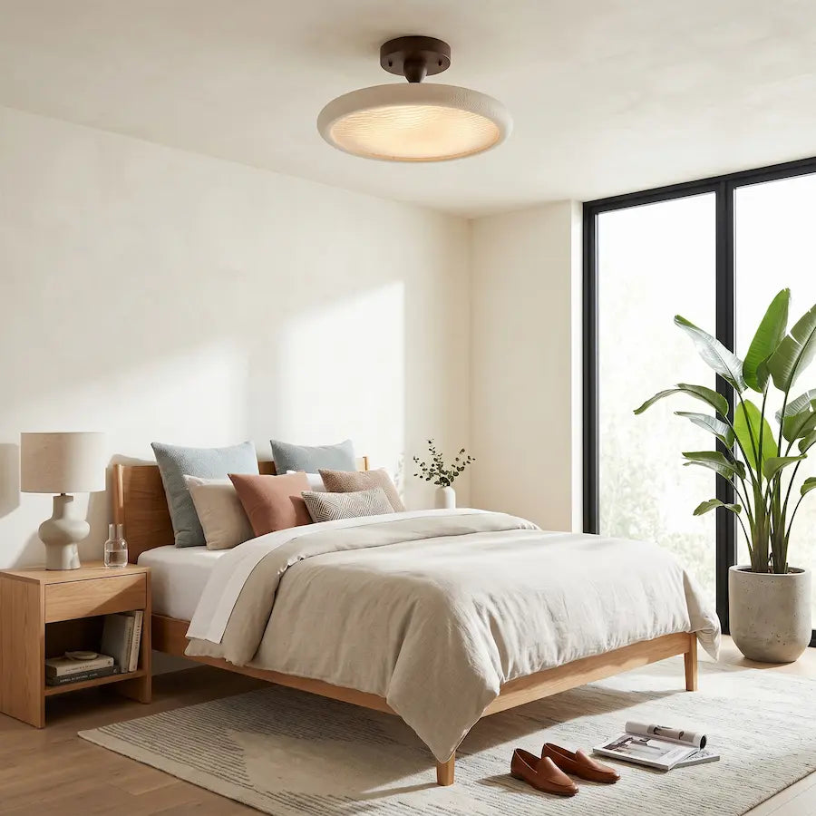 plafonnier minimaliste en travertin et bois massif