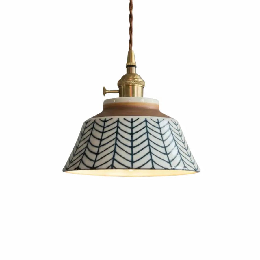 suspension céramique motif feuilles bleu luminaire japandi