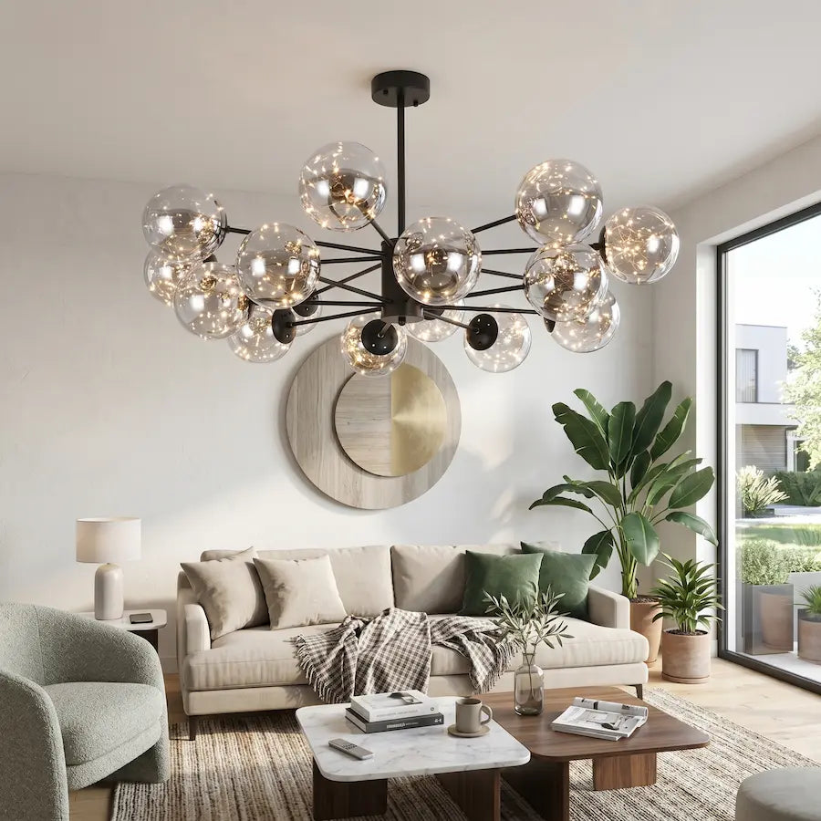 lustre salon style nordique 16 têtes couleur noir 