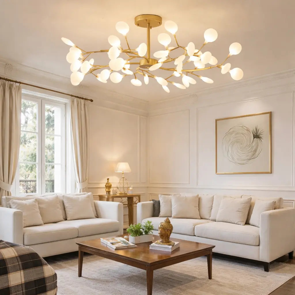 Plafonnier LED doré design branches décoratives lumineux