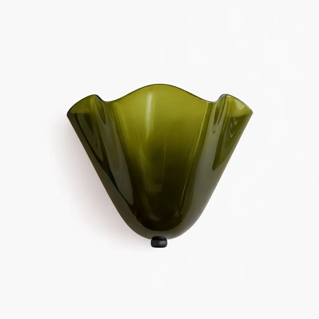 Applique murale en verre ondulé vert olive avec base métallique noire