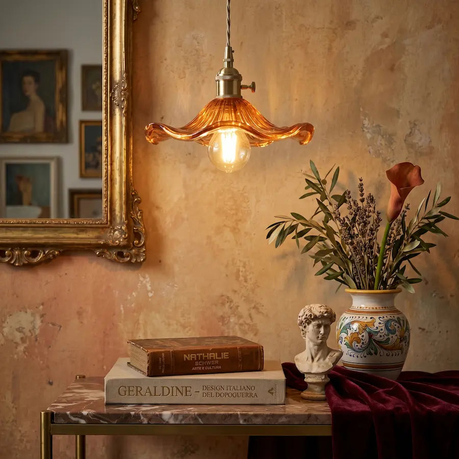Suspension Fleur au Style Rétro couleur marron orange salon vintage rétro