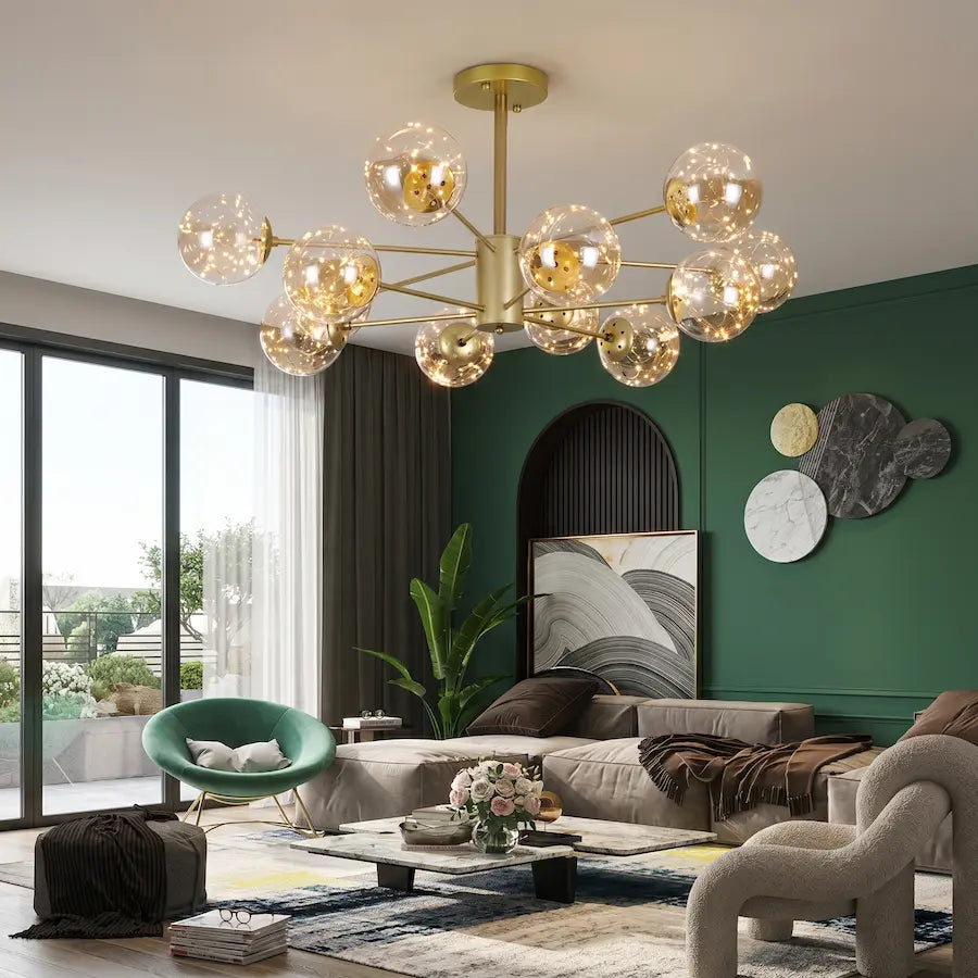 lustre salon style nordique 12 têtes couleur or 