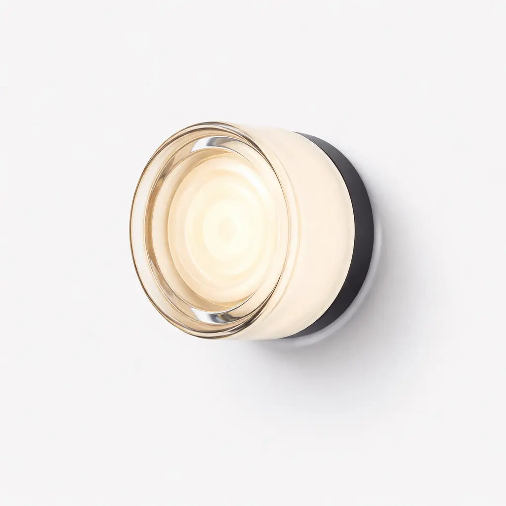 Applique murale ronde cylindrique en verre beige clair avec éclairage LED