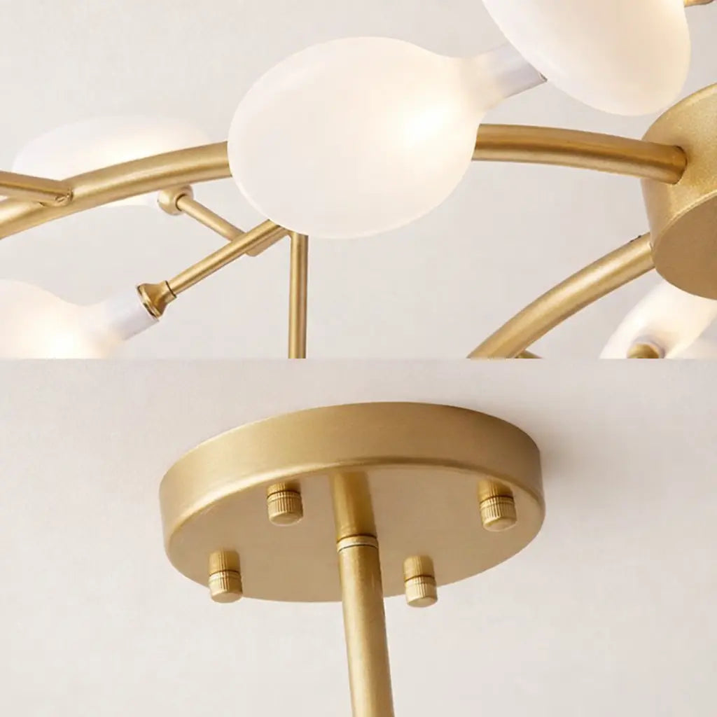 Détail fixation plafond et structure dorée suspension design LED