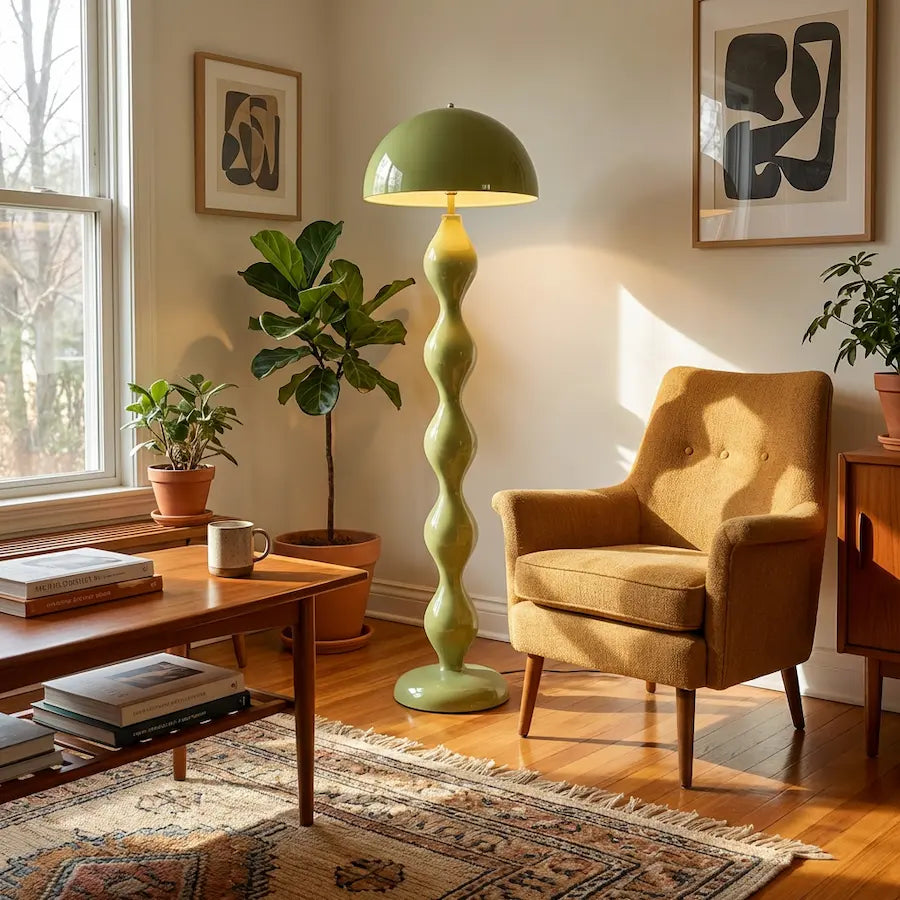 lampadaire de salon scandinave contemporain couleur vert allumé