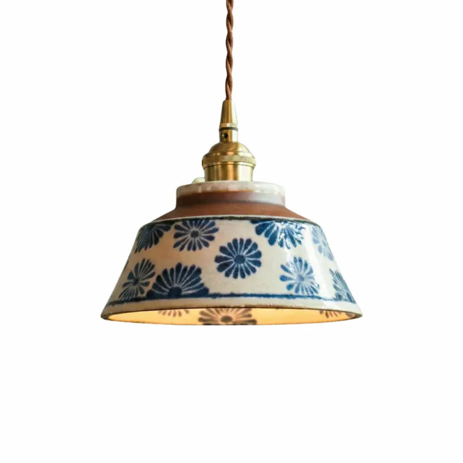 suspension céramique motifs fleurs bleu décoration bohème