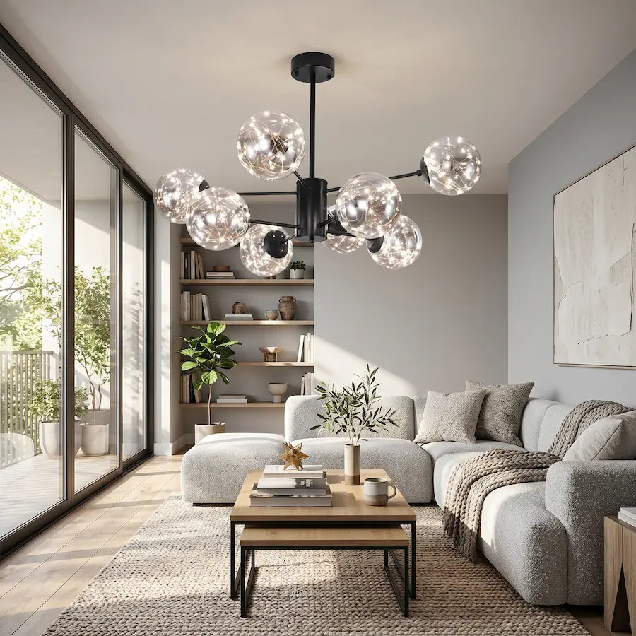 lustre salon style nordique 6 têtes couleur noir 