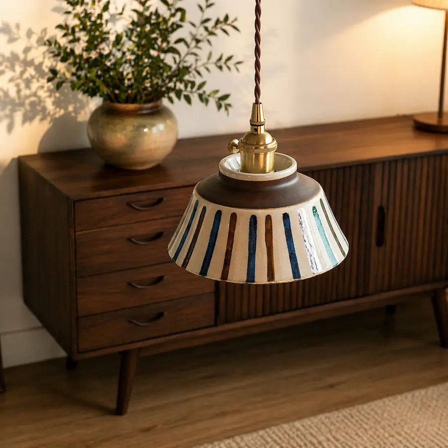 suspension céramique à rayures design rétro et vintage