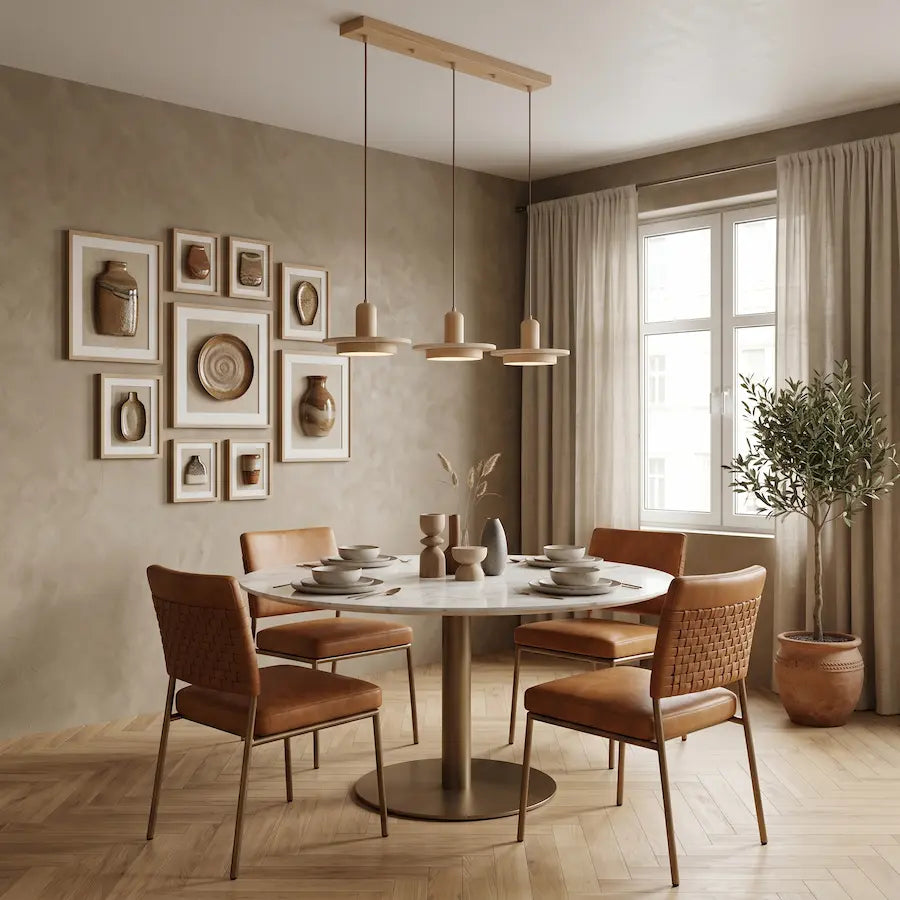 Triple Suspension Discoïdale Design en Travertin salon moderne