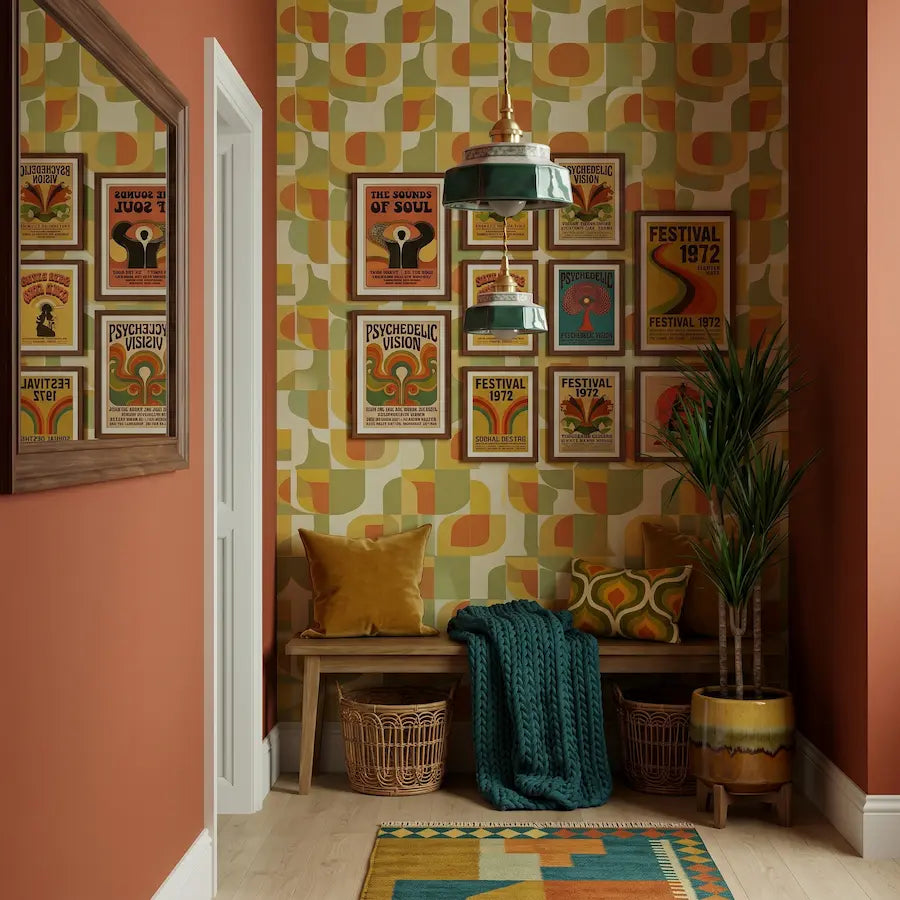 suspension en céramique vert au style rétro dans couloir