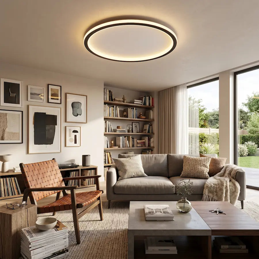 plafonnier rond au style scandinave couleur noir salon